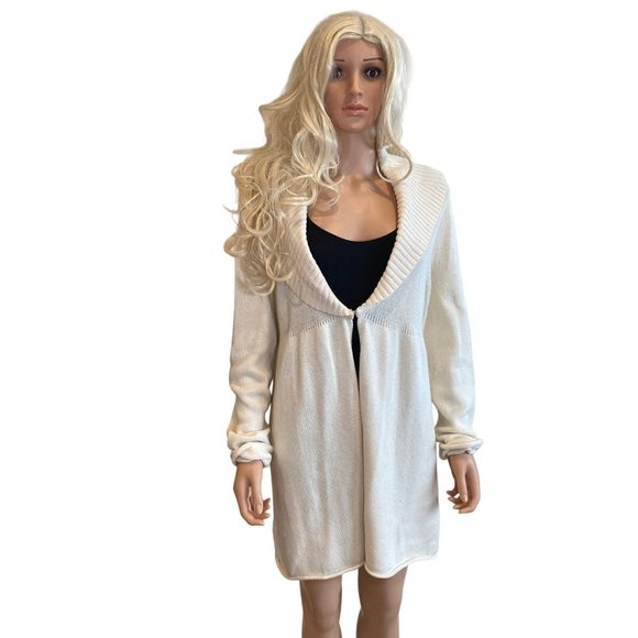 Sundance Knit Sweater Long Cardigan Ivory Shawl Collar M/L Cotton Nylon - Picture 16 of 16